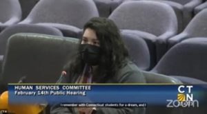 Kati testifying in front of the CT Human Services Committee on February 14.