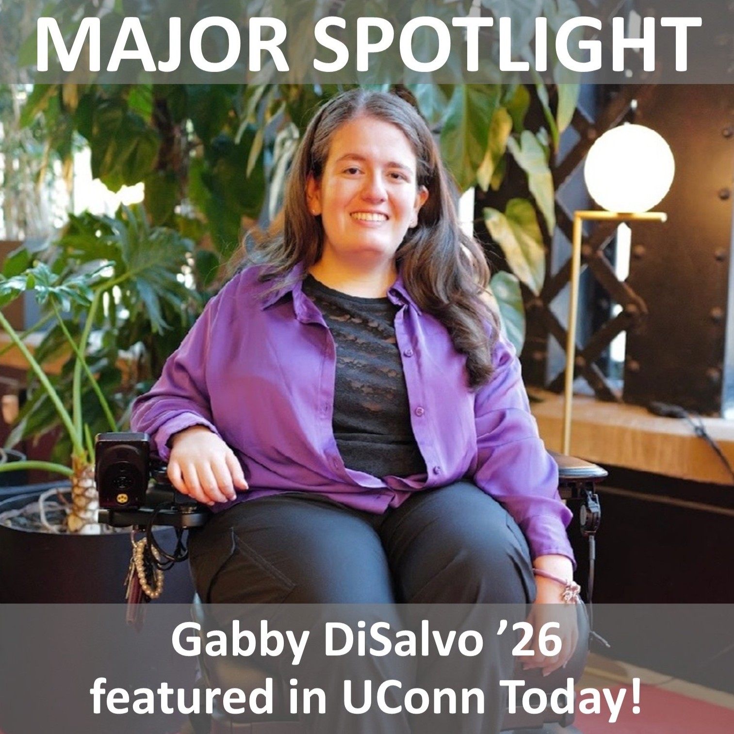 Individualized Major Gabby DiSalvo poses for photo. Major Spotlight: Gabby DiSalvo featured in UConn Today.