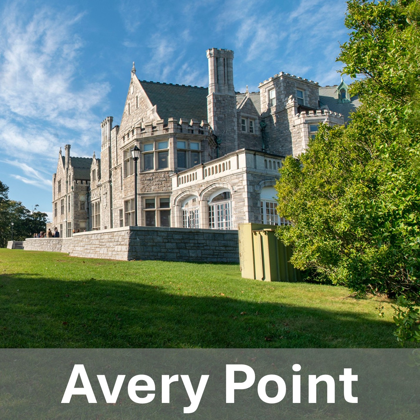 Photo of the UConn Avery Point campus with the caption "Avery Point."