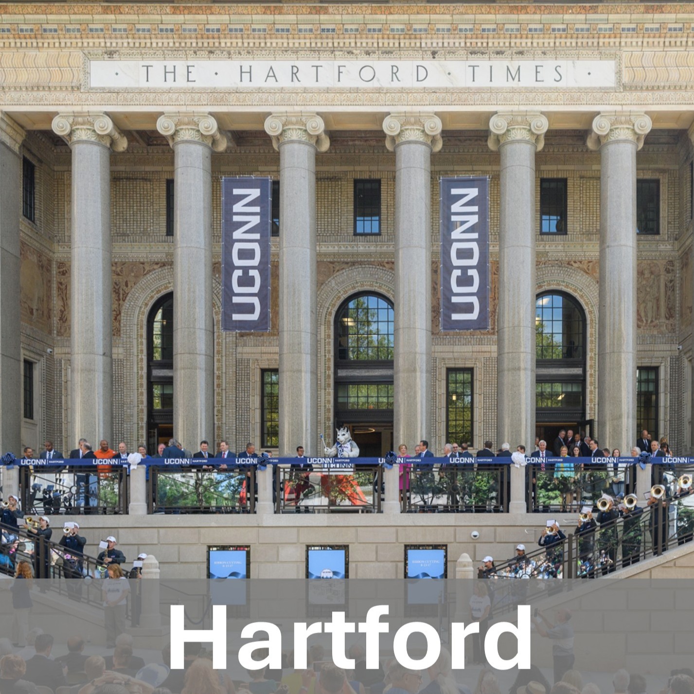 Photo of the UConn Hartford campus with the caption "Hartford."